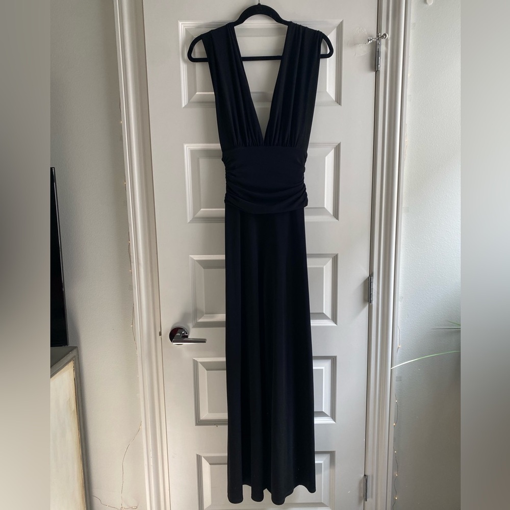White House Black Market Black Plunge Neck Sleeveless Jumpsuit